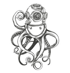 Octopus In A Diver Helmet Old Underwater Diving