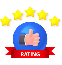 Five Star Rating Icon With Thumb Up Isolated