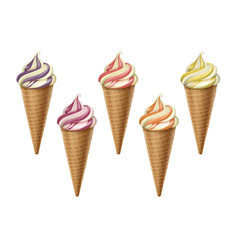 Set Of Colorful Ice Cream Waffle Cone In Carton