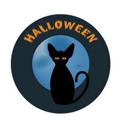 Round Dark Halloween Sticker With A Black Cat On