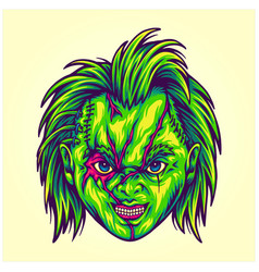 Spooky Zombie Dolls Head Logo Cartoon