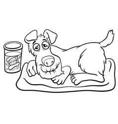 Cartoon Senior Dog With Dentures In A Glass