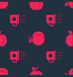 Set Cup Tea And Peach Fruit On Seamless Pattern