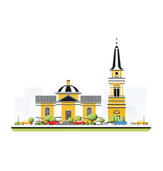 Old Church Building In Flat Style With Trees