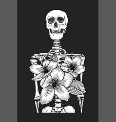 Human Skeleton With Sakula Flowers Bunch