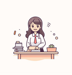 Business Woman Working At Her Desk In Cartoon