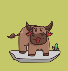 Cute Baby Buffalo Walking Open Mouth Cartoon