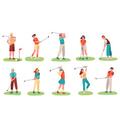 Golf Playing Men And Women Training With