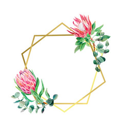 Protea Watercolor Eucalyptus Branch Gold Frame