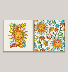 Summer Label Pattern With Sun Chamomile