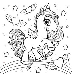 Beautiful Unicorn On The Rainbow Black And White