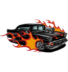 Car muscle old 70s with flames Royalty Free Vector Image