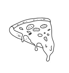 Pizza Slice With Melted Cheese Hand Drawn Doodle