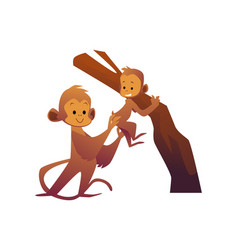 Mother Monkey Helping Her Baby Flat Cartoon