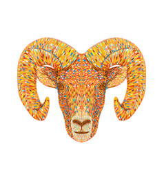 Bighorn Sheep Or Ram Head Front View Pointillist