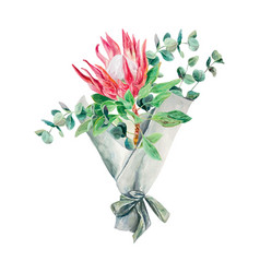 Protea Watercolor Eucalyptus Branch Bouquet