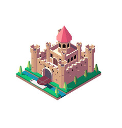 3d Isometric Medieval Castle With Open Gate