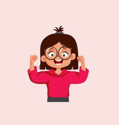 Cheerful Little Girl Celebrating Cartoon