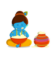 Cute Happy Krishna Eating Butter Cartoon