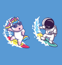 Cute Unicorn Surfing On Beach Cartoon Icon