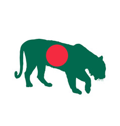 Bangladesh Flag Over Tiger National Animal Symbol