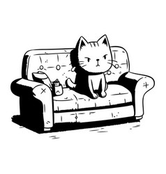 Cute Cat Sitting On The Couch Hand Drawn