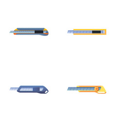 Stationery Knife Icons Set Cartoon Plastic