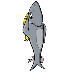 Gray Cartoon Shark With Pearls And Blonde Hair