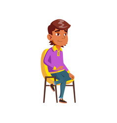 Latin Boy Sitting On Chair In Restaurant Cartoon