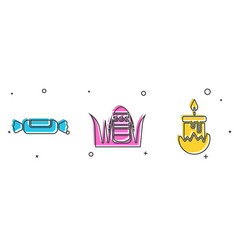 Set Candy Easter Egg And Burning Candle Icon