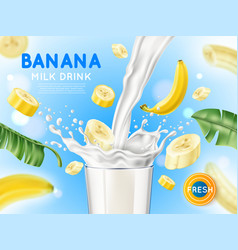 Banana Splash Poster Realistic Fruit Milk