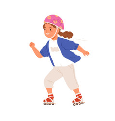 Girl Skating On Roller Skates Happy Cute Kid