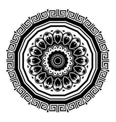 Round Black And White Floral Greek Meanders