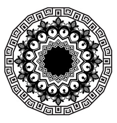 Round Black And White Floral Greek Meanders