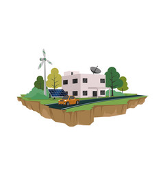 Town Building With Solar Panel And Windmill