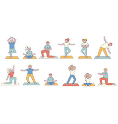 Yoga Class Students Flat Line People Character