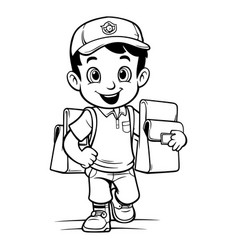 Cartoon School Boy With Backpack Black And White