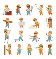 Little Builders Wearing Hard Hat And Overall