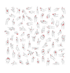 Set Red Neils Hand Collection Drawn Gesture