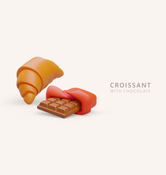 Realistic Croissant With Chocolate Baking