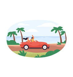 Couple Travel By Convertible Car On Summer