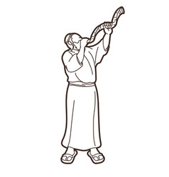 Jewish Blowing Shofar Horn Cartoon