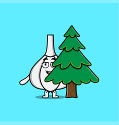 Cute Cartoon Garlic Character Hiding Tree