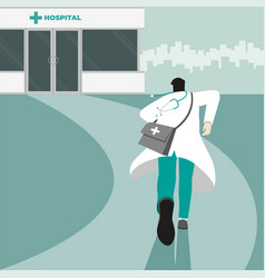 Doctor Run To The Hospital Building