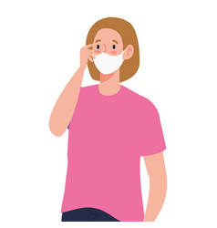 Woman Cartoon With Medical Mask And Pink Tshirt