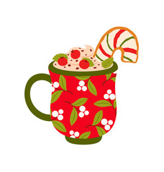 Christmas Coffee Cup Eggnog Drink In Cartoon Style