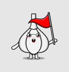 Cute Cartoon Garlic Holding Triangle Flag