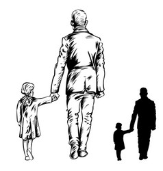 Silhouette Of Walking Father With Daughter From