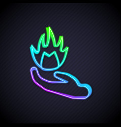 Glowing Neon Line Hand Holding A Fire Icon