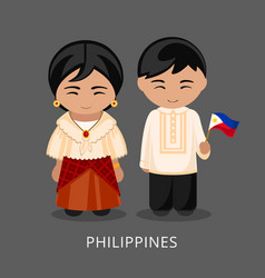 Filipinos In National Dress With A Flag